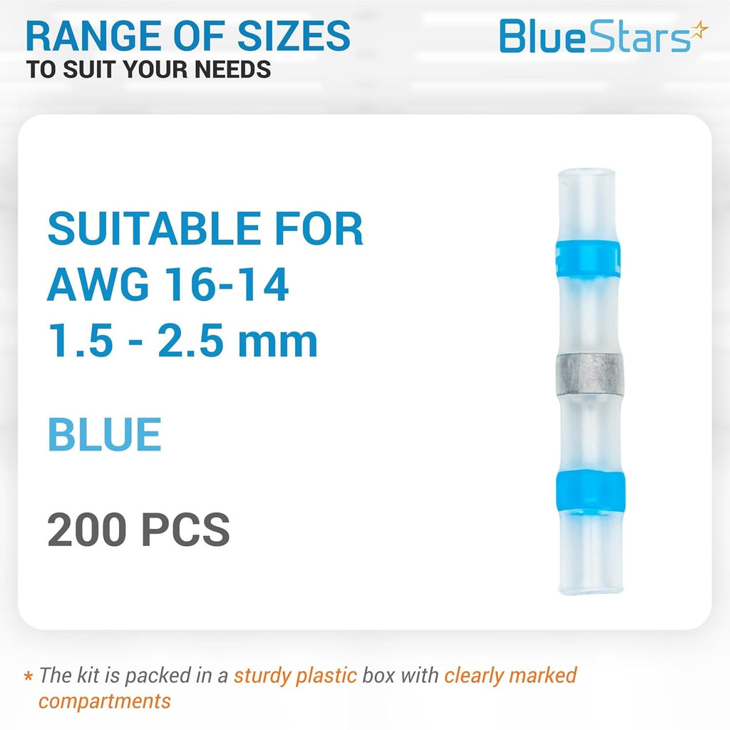 16-14 AWG Blue Solder Seal Wire Connectors - 200PCS