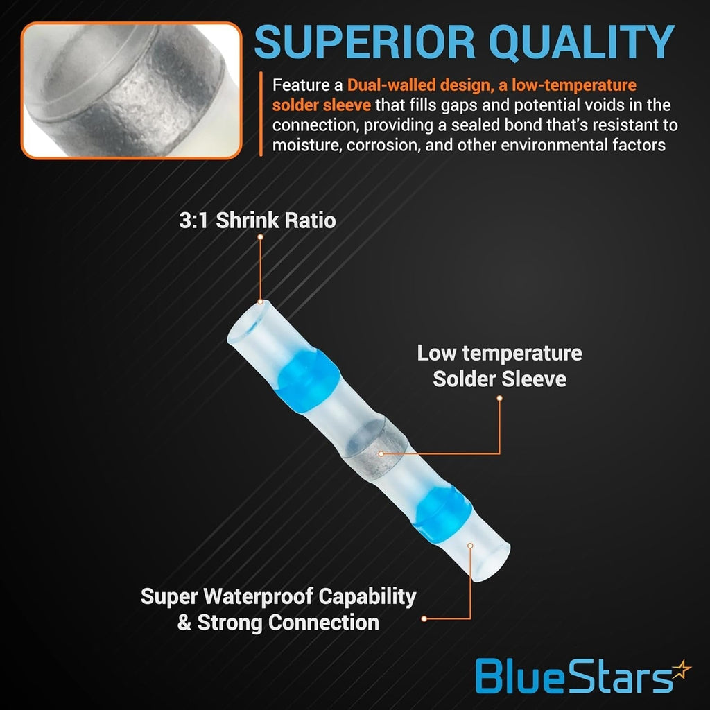 16-14 AWG Blue Solder Seal Wire Connectors - 200PCS