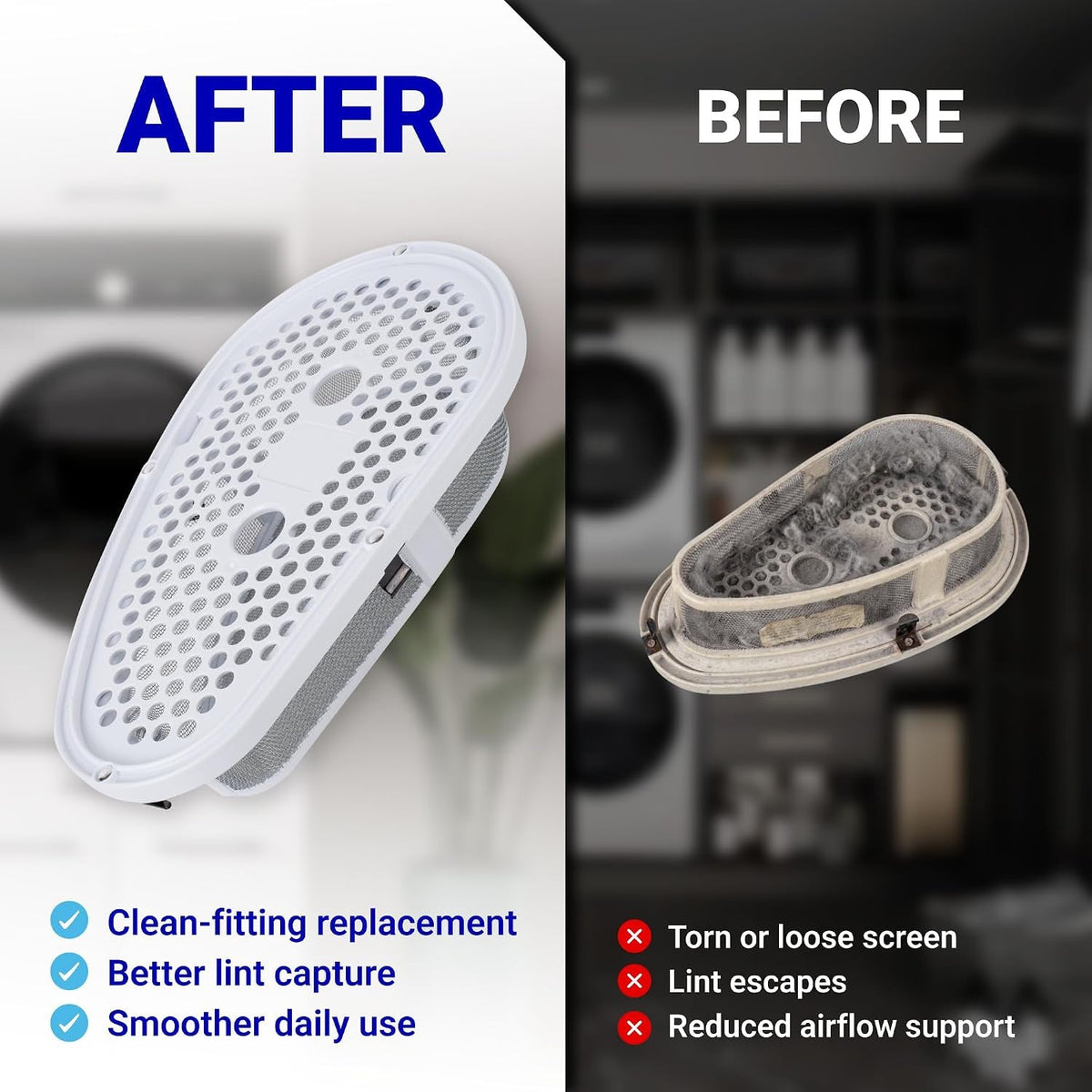W10828351 Dryer Lint Filter & Cover with Mesh Screen For Whirlpool Kenmore Dryer/Washer