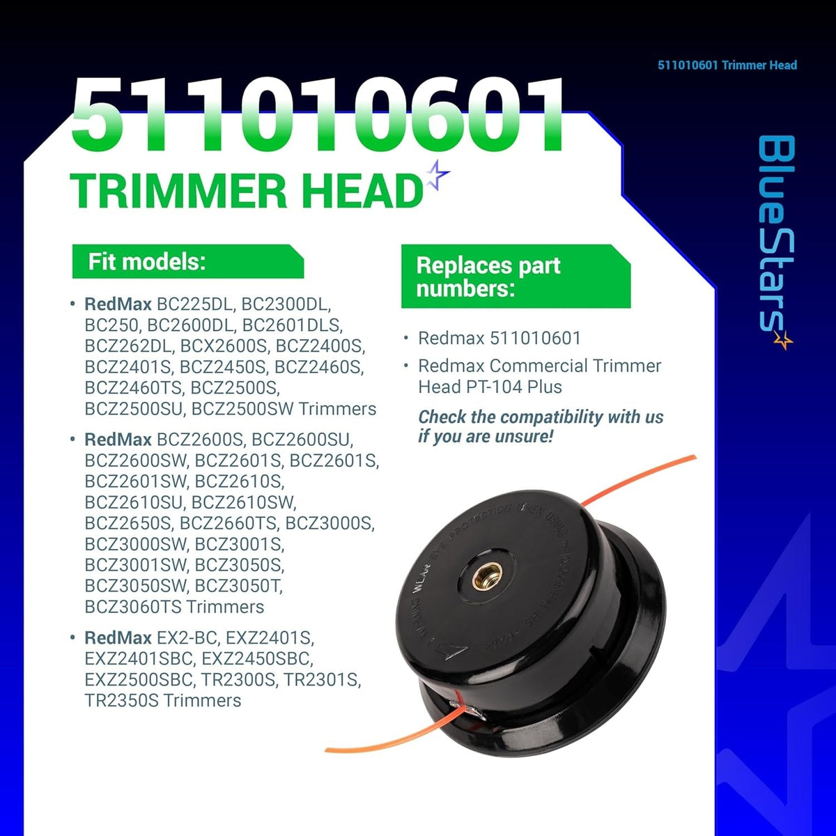 511010601 Trimmer Head - Fits Redmax PT104, PT-104 Plus, BC250, BC2300 - 2 Pack