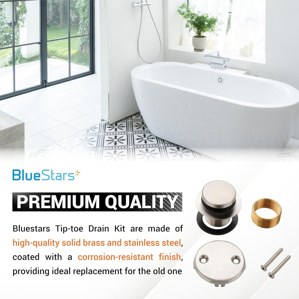 Tip-Toe Tub Trim Kit with 2-Hole Overflow Faceplate, 1.40"-1.50", Nickel