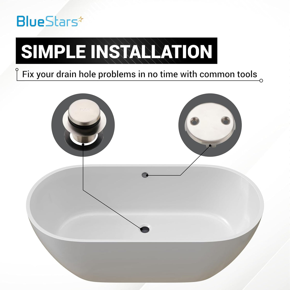 Tip-Toe Tub Trim Kit with 2-Hole Overflow Faceplate, 1.40"-1.50", Nickel