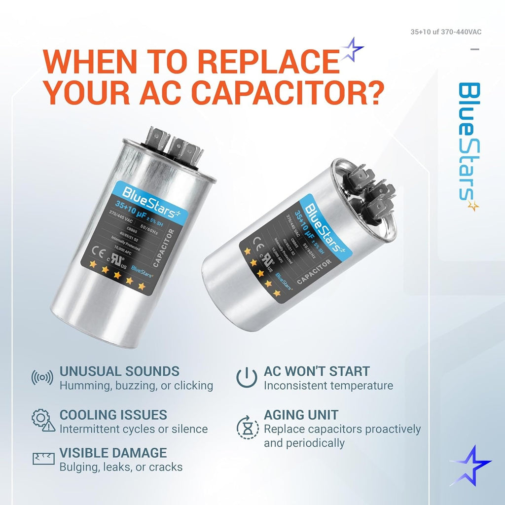 35+10 uF 370/440VAC ±5% CBB65 Dual Run Capacitor for Condenser Heat Pump