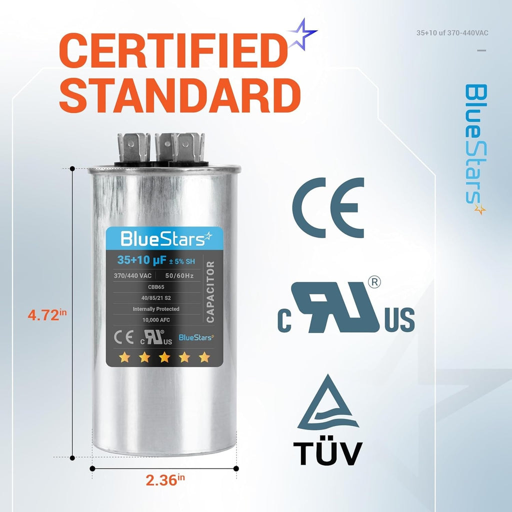 35+10 uF 370/440VAC ±5% CBB65 Dual Run Capacitor for Condenser Heat Pump
