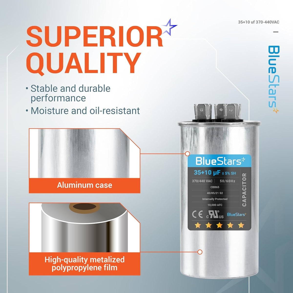 35+10 uF 370/440VAC ±5% CBB65 Dual Run Capacitor for Condenser Heat Pump