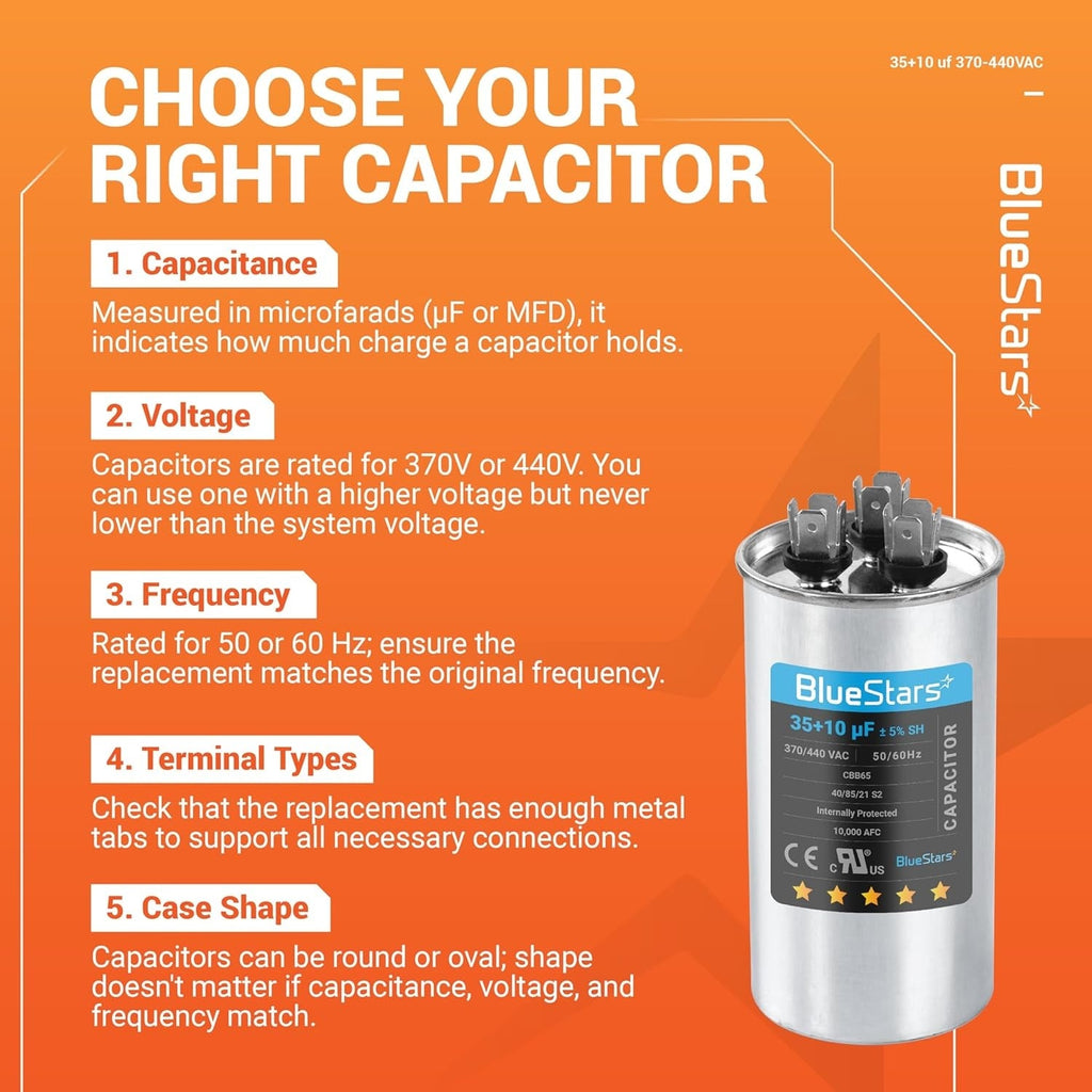 35+10 uF 370/440VAC ±5% CBB65 Dual Run Capacitor for Condenser Heat Pump