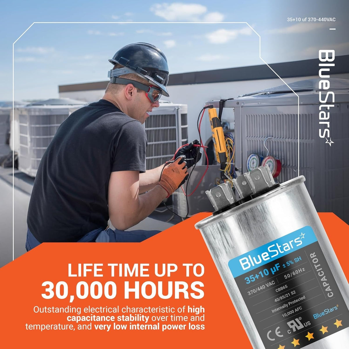 35+10 uF 370/440VAC ±5% CBB65 Dual Run Capacitor for Condenser Heat Pump
