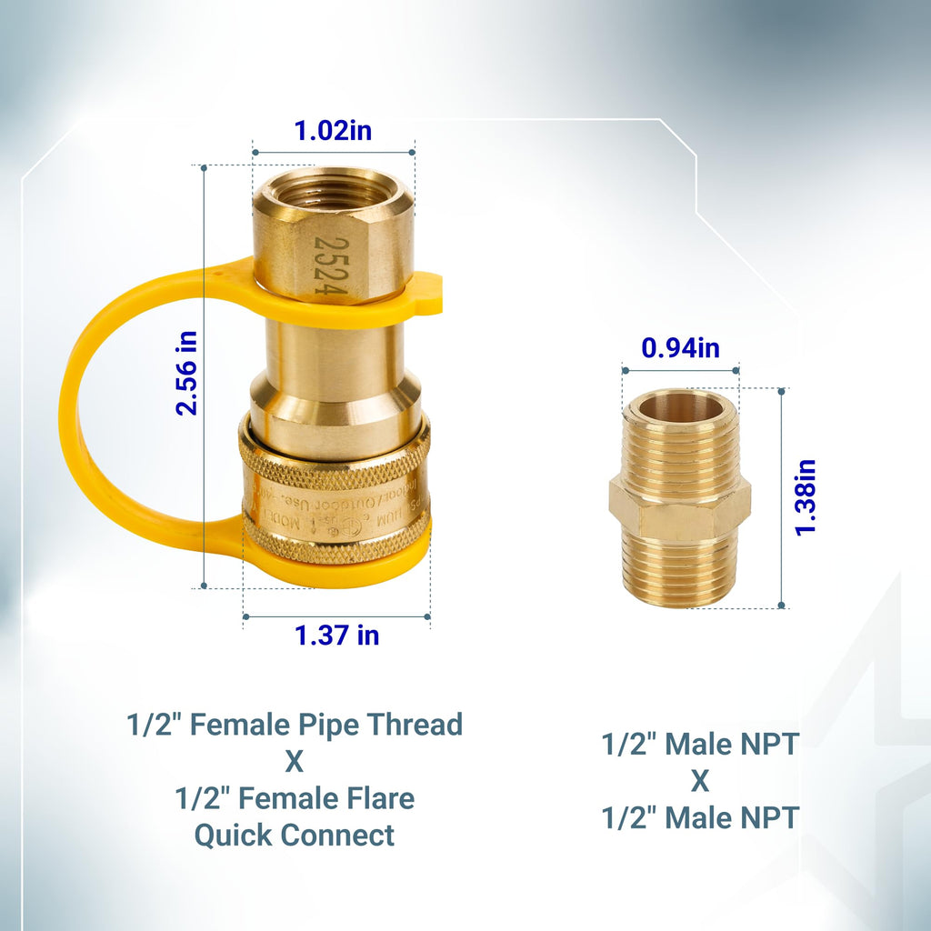 1/2" Gas Pressure Regulator - Natural Gas/LP, 2 Brass 1/2" NPT Adapters