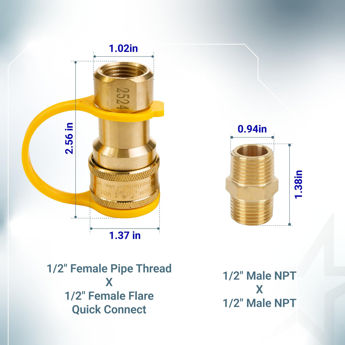 1/2" Gas Pressure Regulator - Natural Gas/LP, 2 Brass 1/2" NPT Adapters
