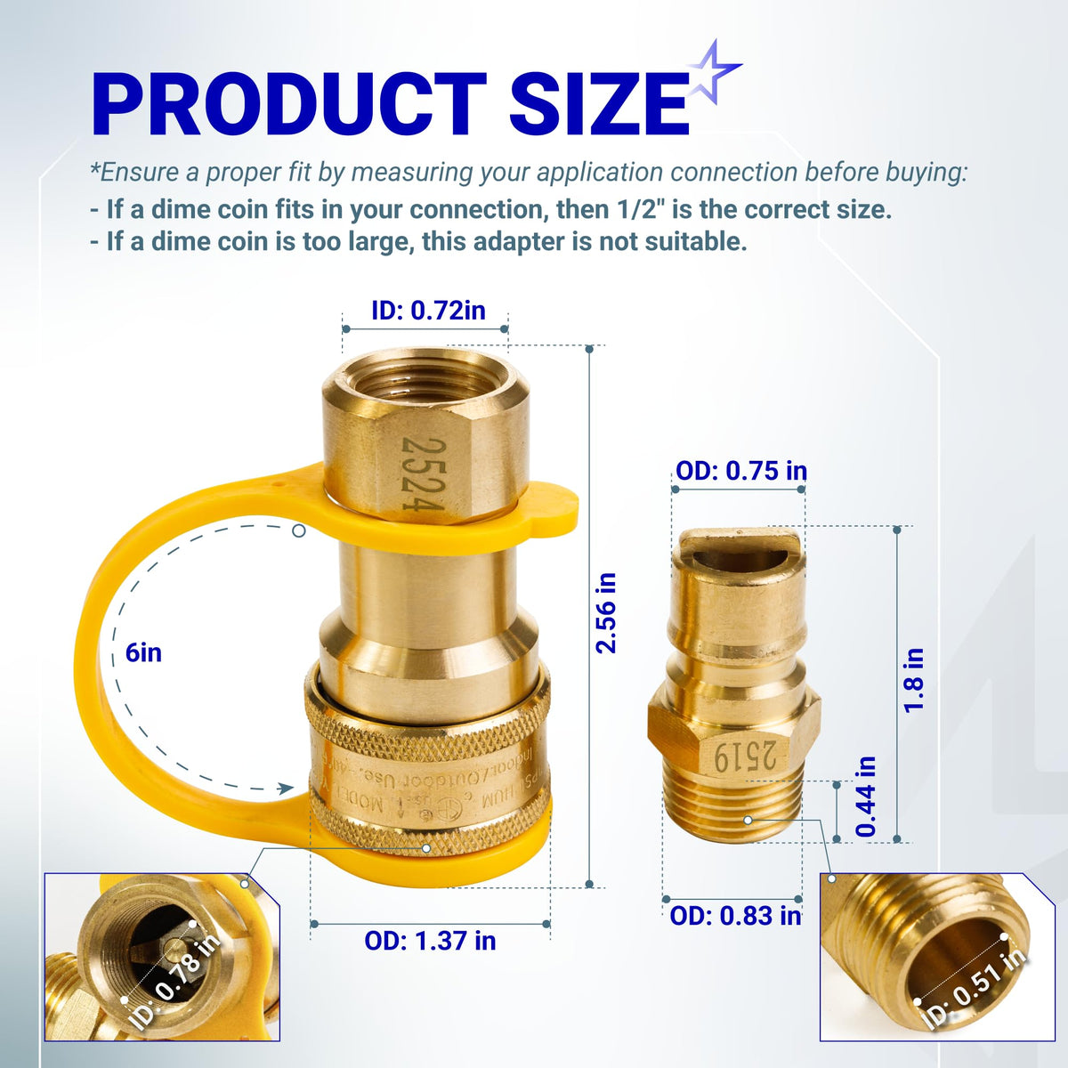 1/2" Gas Pressure Regulator - Natural Gas/LP, 2 Brass 1/2" NPT Adapters