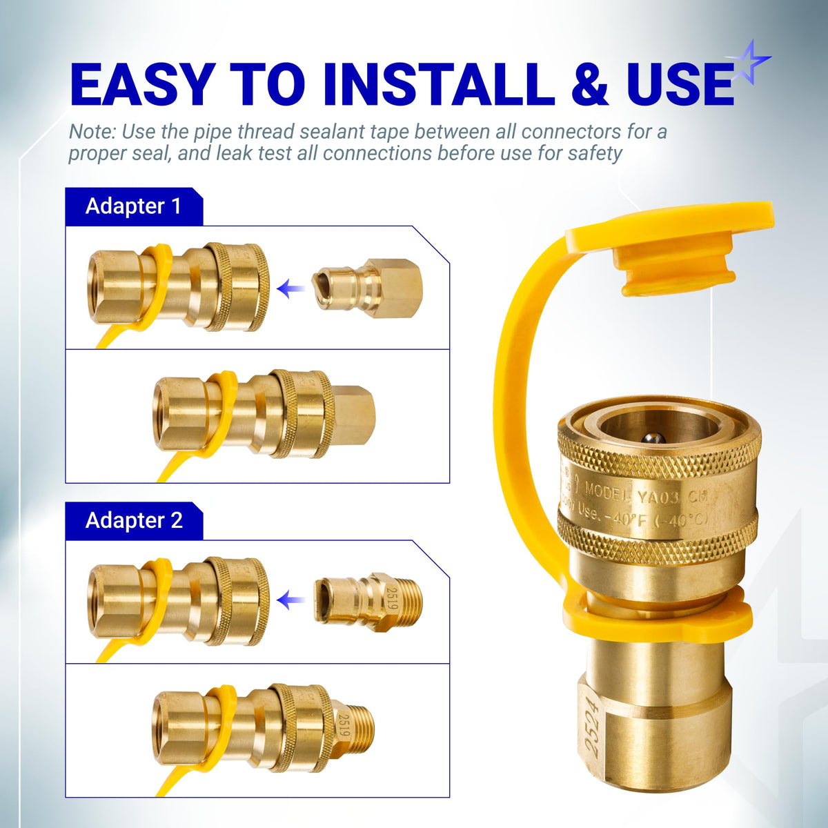 1/2" Gas Pressure Regulator - Natural Gas/LP, 2 Brass 1/2" NPT Adapters