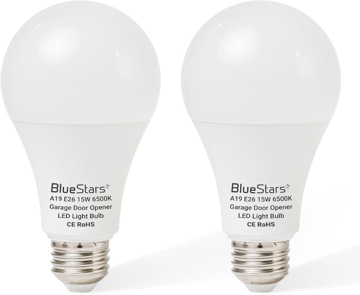 15W A19 E26 LED Garage Door Opener Bulb 1500LM 120V 100W Equivalent - 2 Pack