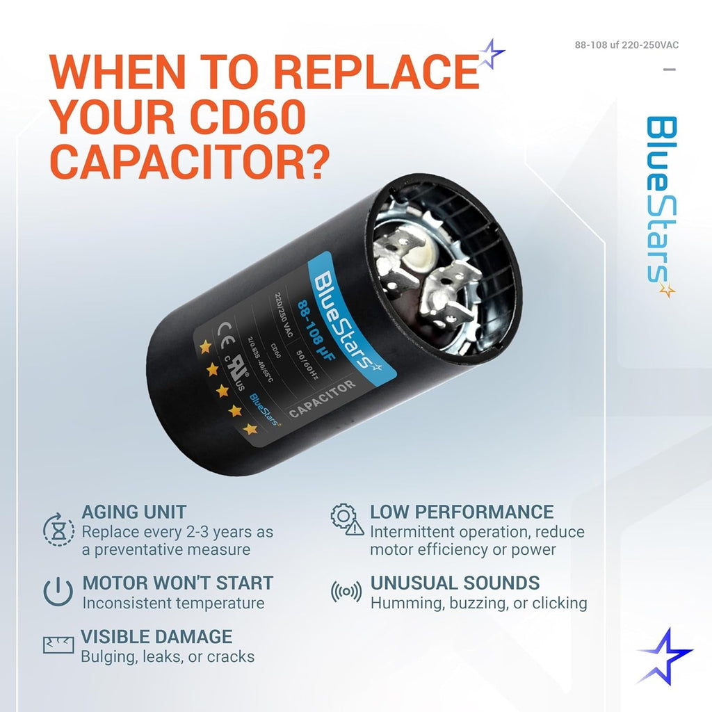 88-108 uF 220-250VAC Round Motor Start Capacitor for AC Fan Heat Pump