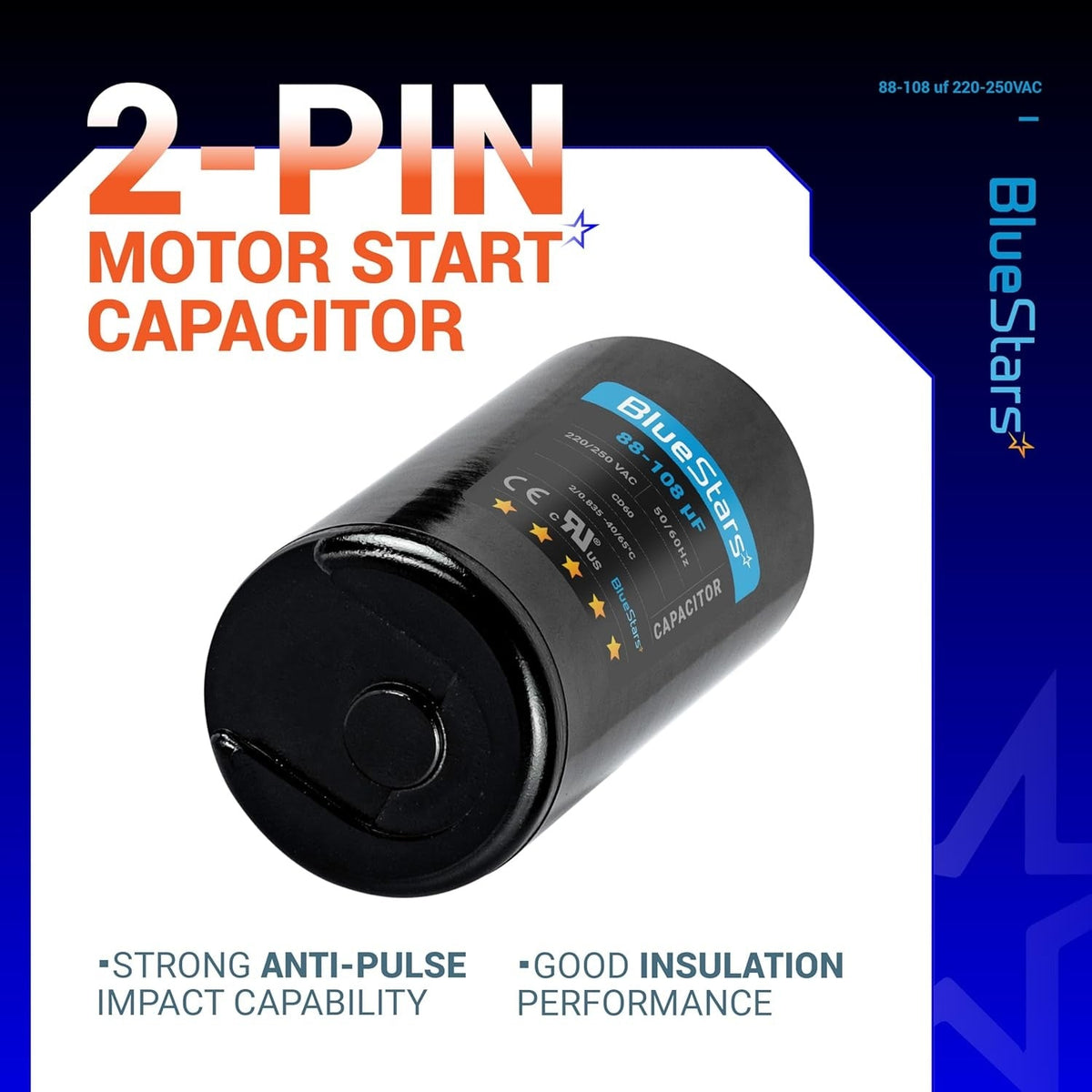 88-108 uF 220-250VAC Round Motor Start Capacitor for AC Fan Heat Pump