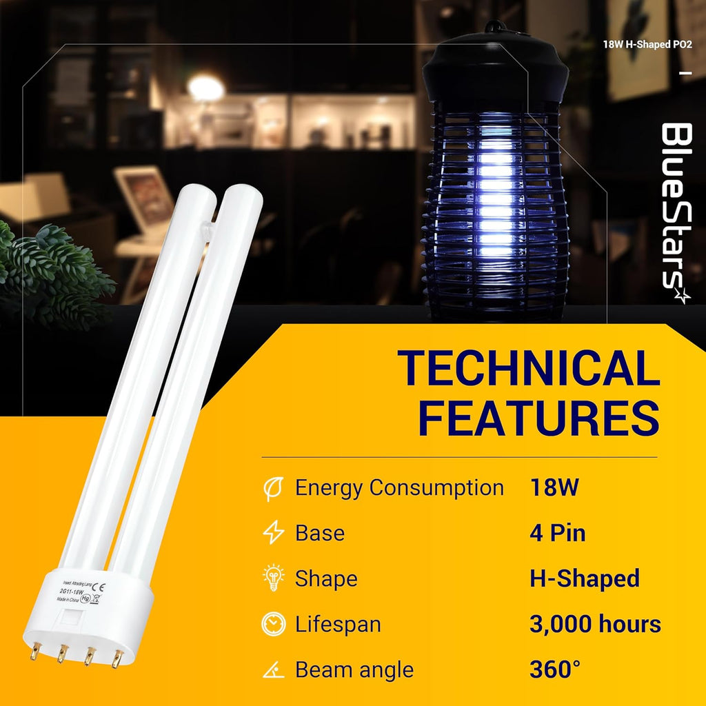 2G11 18W Blue H-Shaped Tube Bulb with 4-Pin Base - 2 Pack