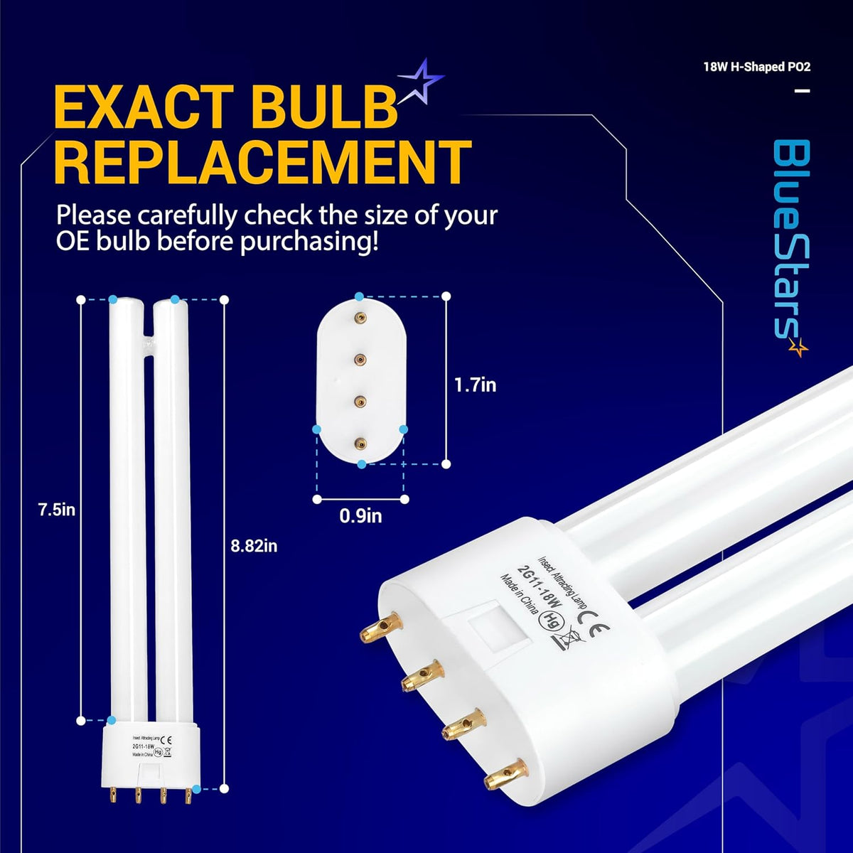 2G11 18W Blue H-Shaped Tube Bulb with 4-Pin Base - 2 Pack