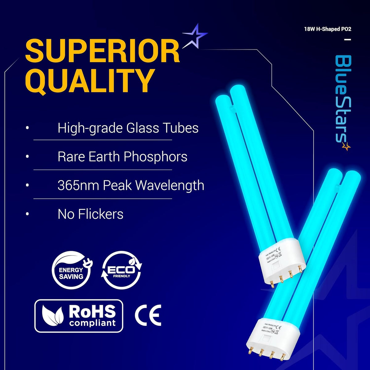 2G11 18W Blue H-Shaped Tube Bulb with 4-Pin Base - 2 Pack