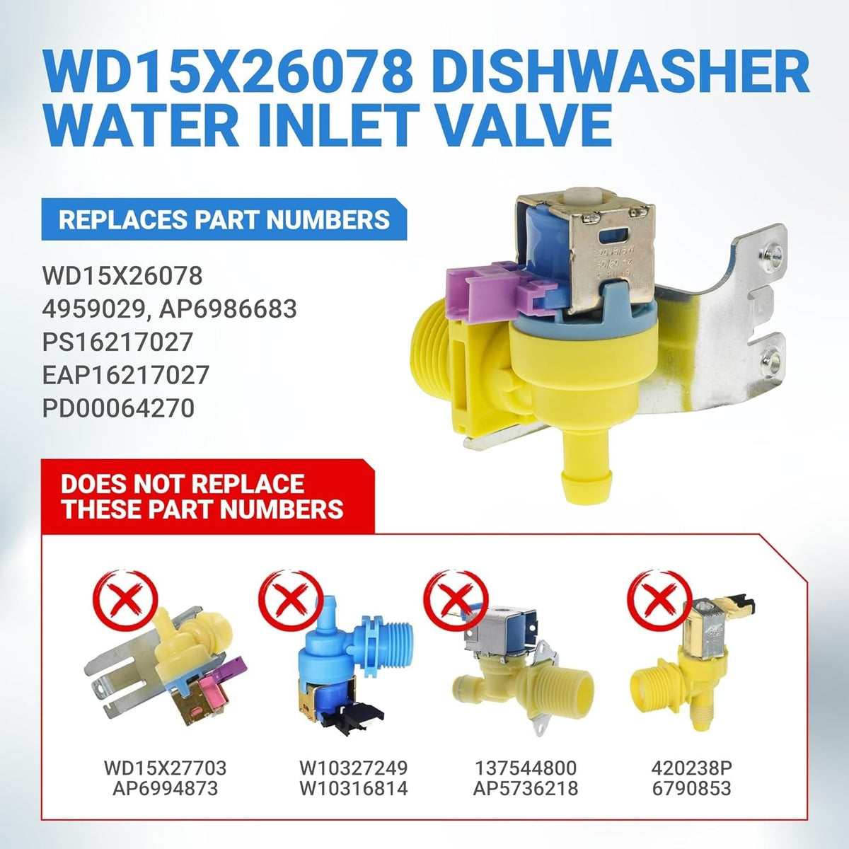 WD15X26078 Dishwasher Water Inlet Valve for GE Dishwashers