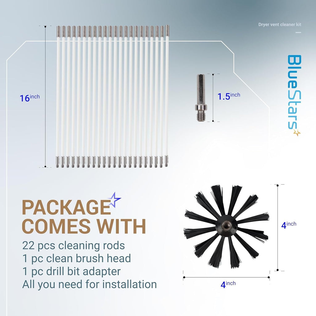 30ft Dryer Vent Cleaner Kit with Drill Attachment, Brush & 22 Detachable Rods
