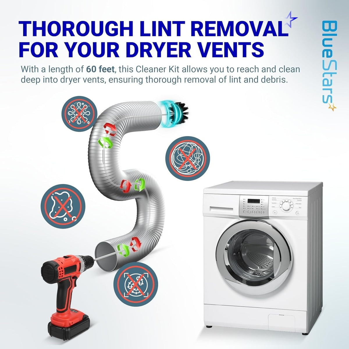 30ft Dryer Vent Cleaner Kit with Drill Attachment, Brush & 22 Detachable Rods