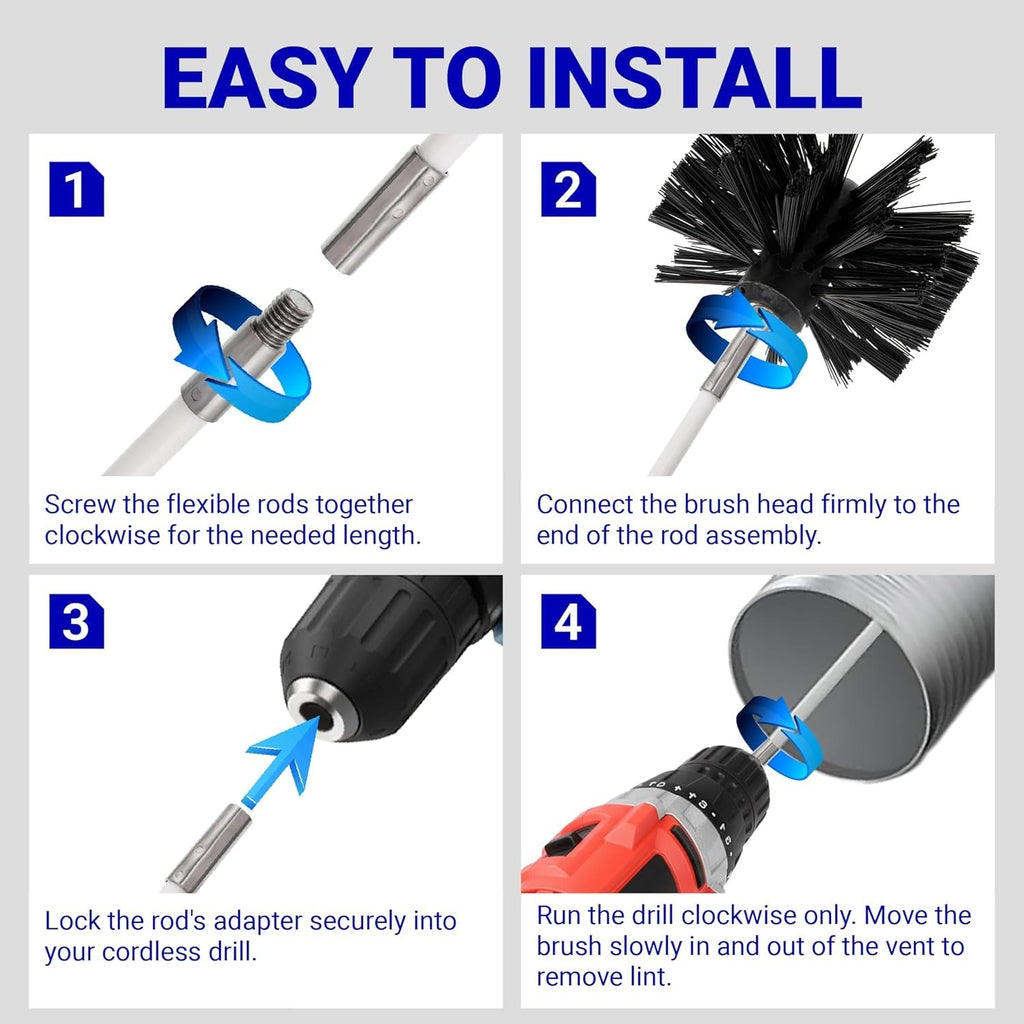 30ft Dryer Vent Cleaner Kit with Drill Attachment, Brush & 22 Detachable Rods