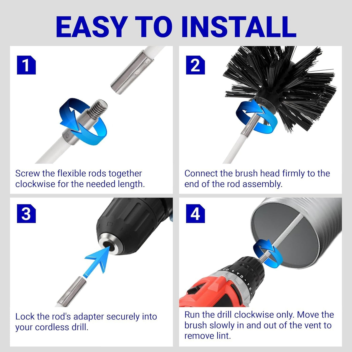 30ft Dryer Vent Cleaner Kit with Drill Attachment, Brush & 22 Detachable Rods