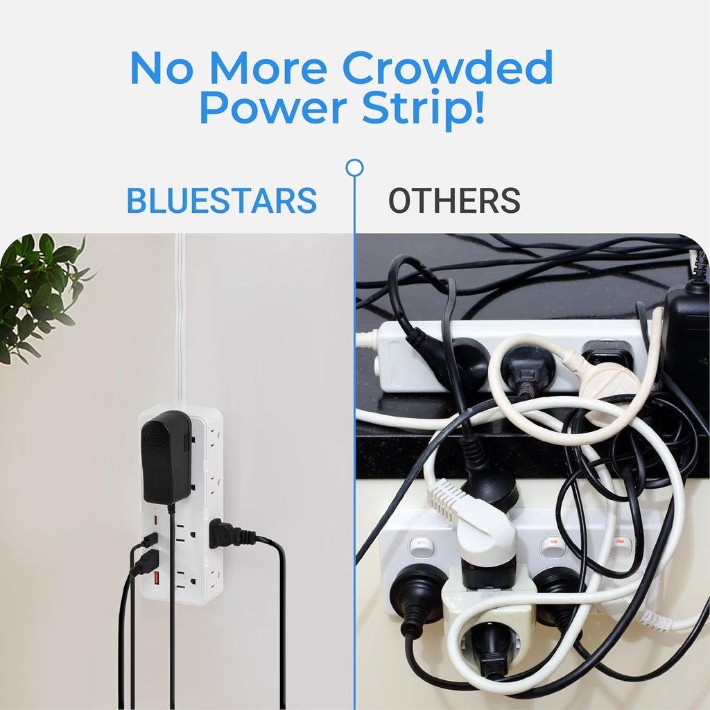 Short Extension Cord 1Ft - 8 Outlets Power Strip Flat Plug Surge Protector with 4 USB