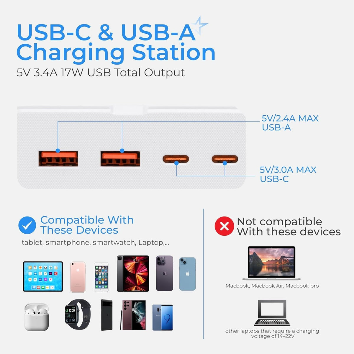 Short Extension Cord 1Ft - 8 Outlets Power Strip Flat Plug Surge Protector with 4 USB