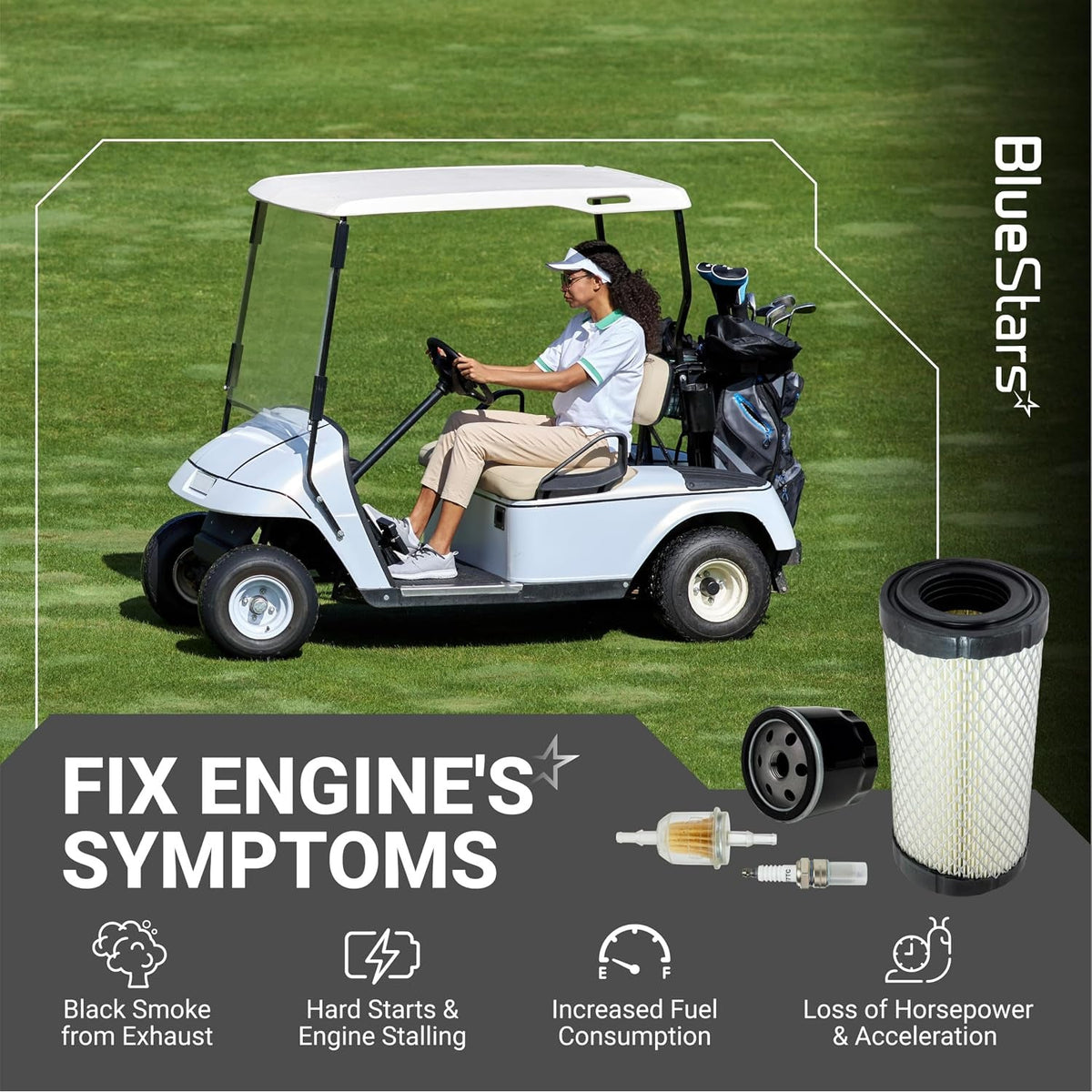 28463G01 Air Filter Tune-Up Kit with Spark Plug, Fuel & Oil Filter - EZGO 4-Cycle Gas & Club Car