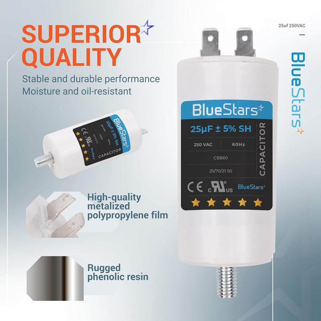 25 uF MFD 250 VAC CBB60 50/60 Hz Run Capacitor with Screw