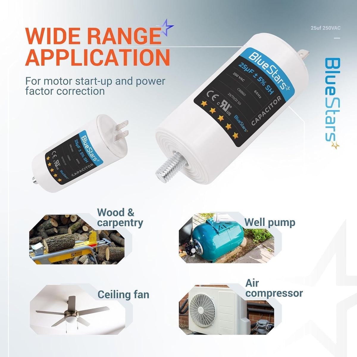 25 uF MFD 250 VAC CBB60 50/60 Hz Run Capacitor with Screw