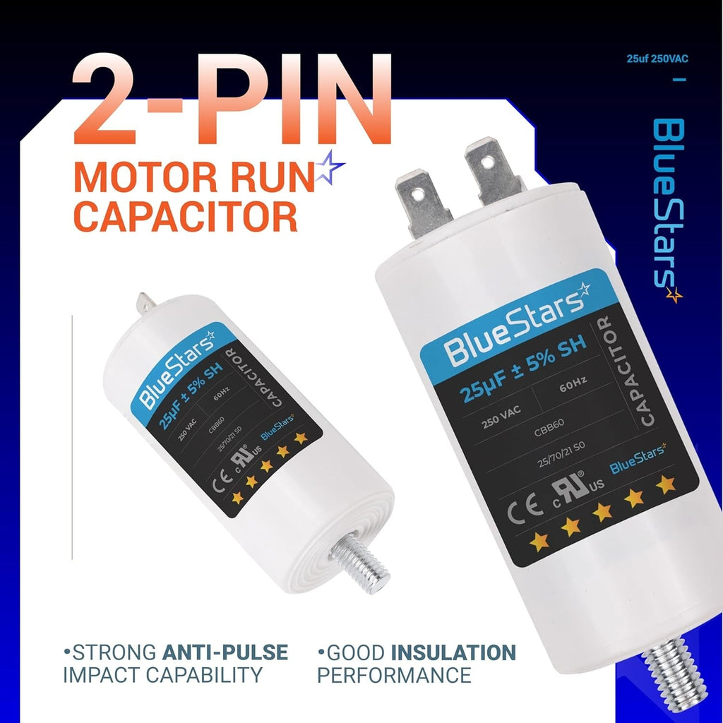 25 uF MFD 250 VAC CBB60 50/60 Hz Run Capacitor with Screw