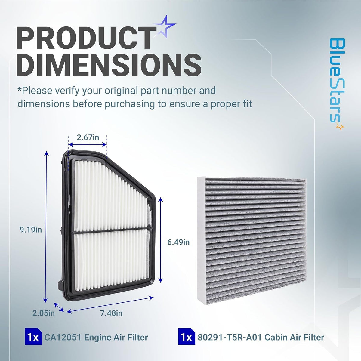 80291-T5R-A01 Cabin & CA12051 Engine Air Filter Kit - Honda Civic 2016–2026 2.0L, HR-V 2023–2026 2.0L