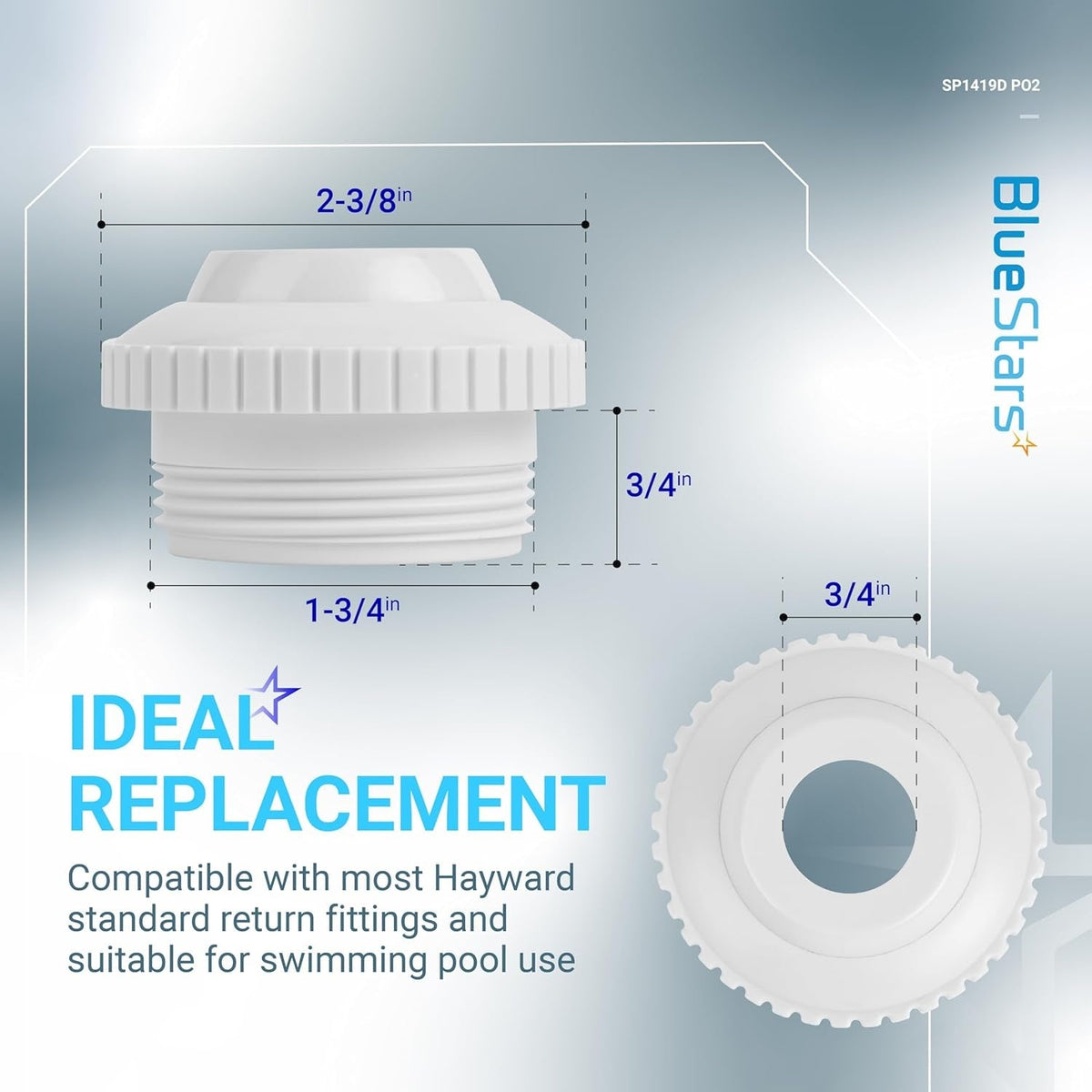 SP1419D Pool Jet Nozzles, 3/4" Adjustable Opening, 1-1/2" MIP Thread - 8 Pack