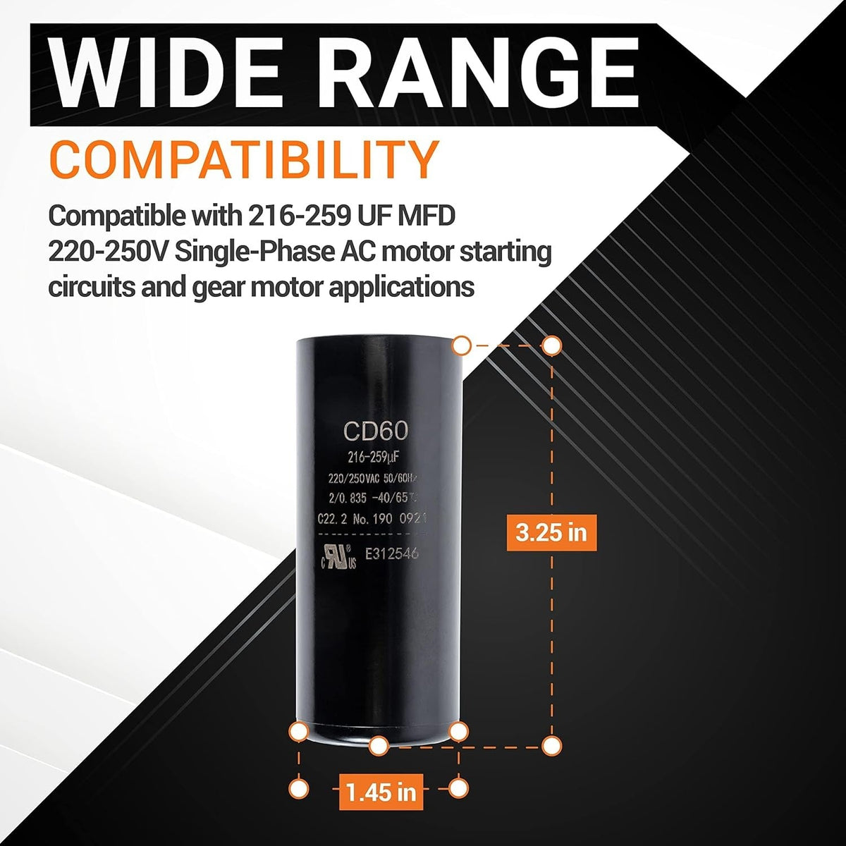 216-259 uF MFD 220-250V SC0080 CD60 Round Motor Start Capacitor for AC, Fan & Heat Pump