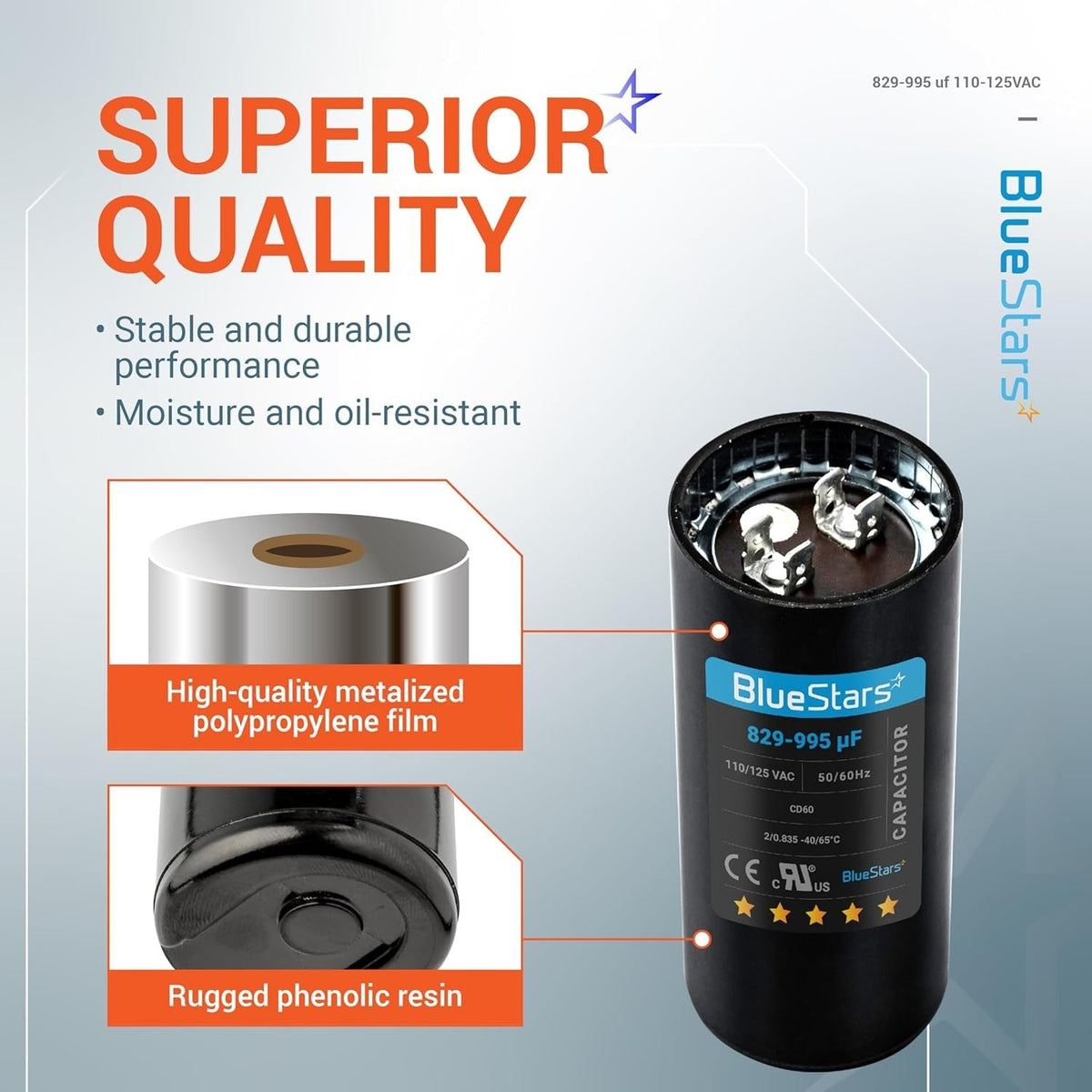 UL Certified 829-995 uF 110-125VAC ±20% Round Start Capacitor - Replaces 6FLL8 PMJ829
