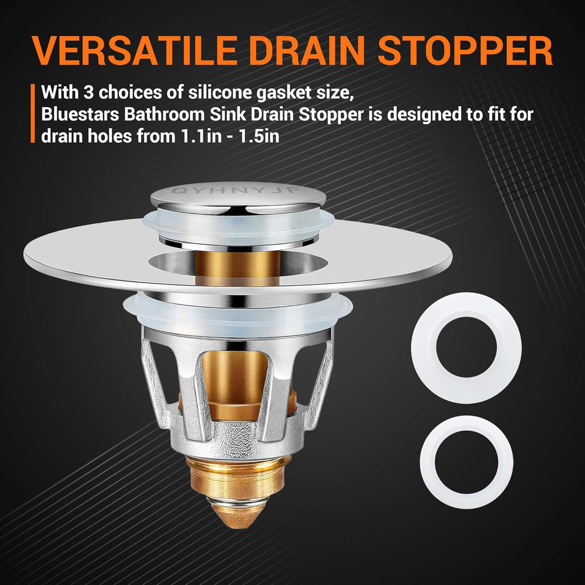 Universal 3-in-1 Pop-Up Sink Stopper & Strainer for 1.1"-1.5" Vessel Sinks