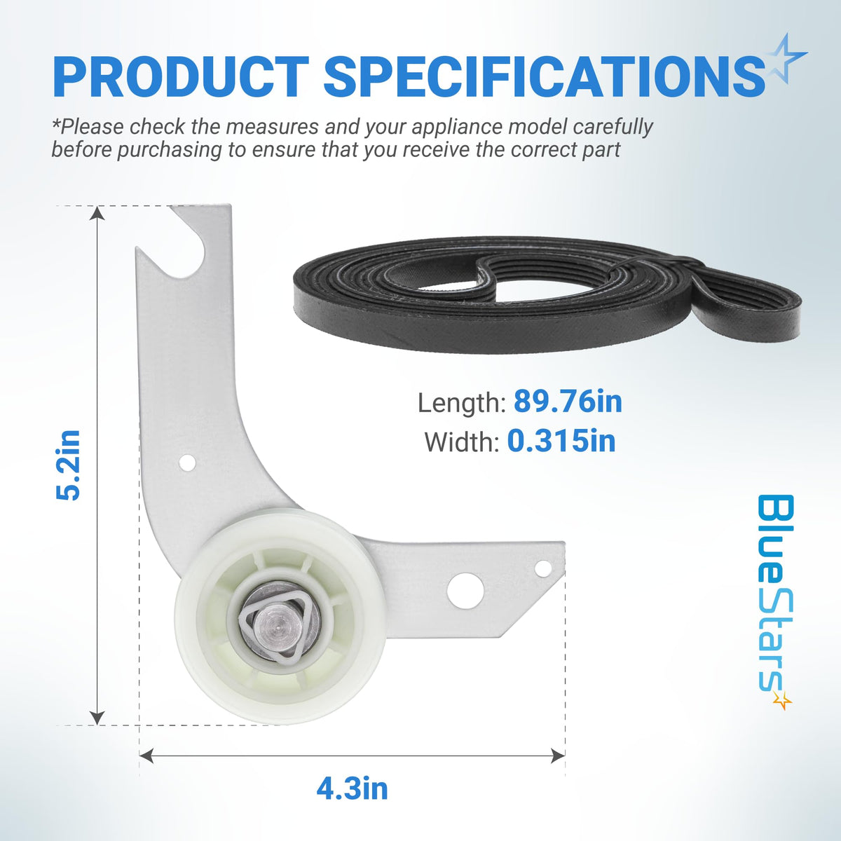 134793511 Dryer Idler Pulley + 137315300 Drive Belt - Frigidaire/Electrolux/Crosley/Kenmore