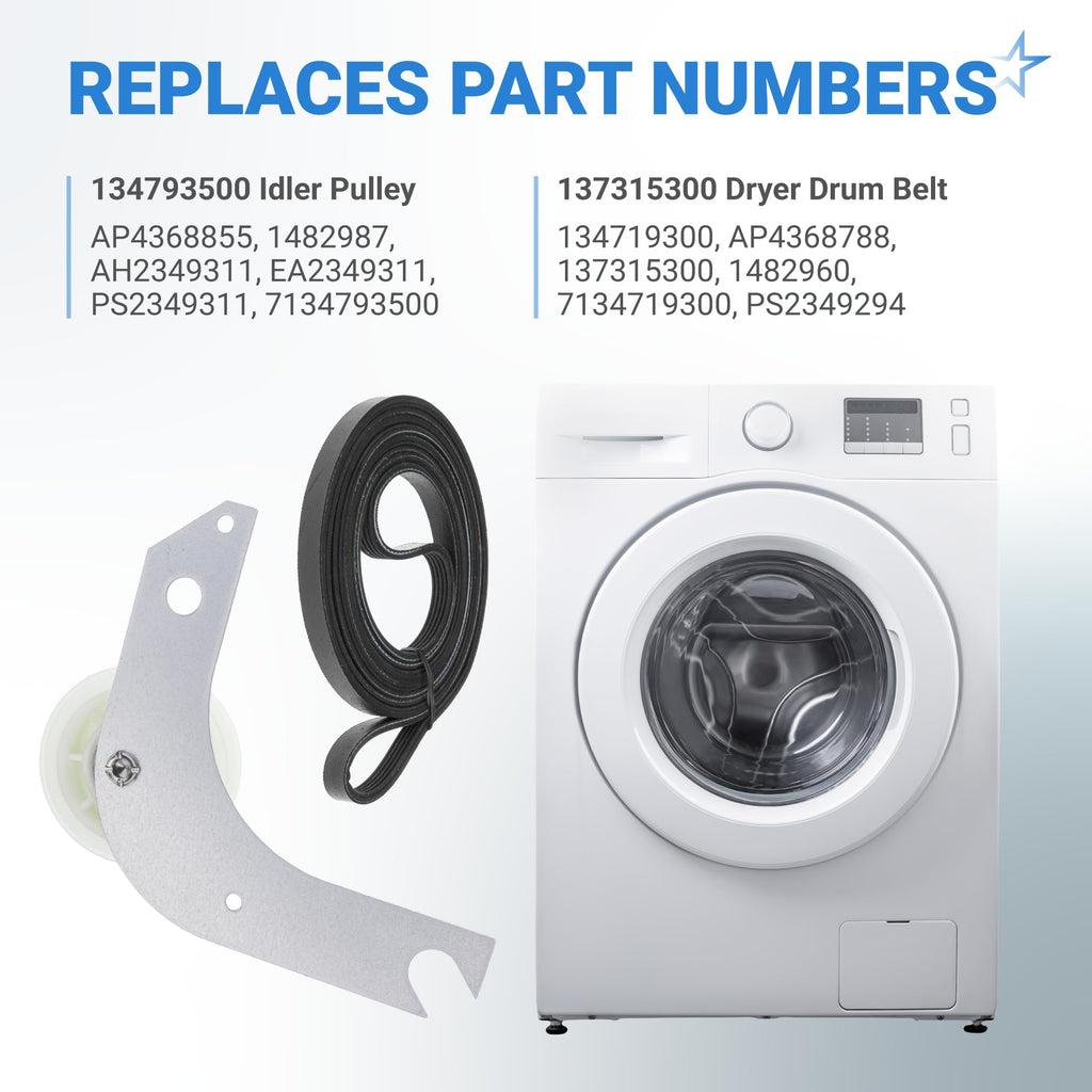 134793511 Dryer Idler Pulley + 137315300 Drive Belt - Frigidaire/Electrolux/Crosley/Kenmore