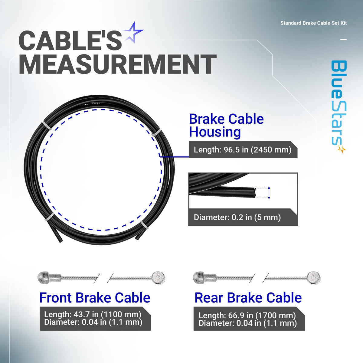 Universal Bike Brake Cable Set with Front & Rear Cables, Housing & Hardware