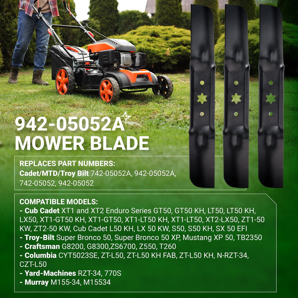 942-05052A Mower Blades - 50" Cub Cadet XT1 LT50/GT50/RZT SX50, Troy-Bilt - 3 Pack