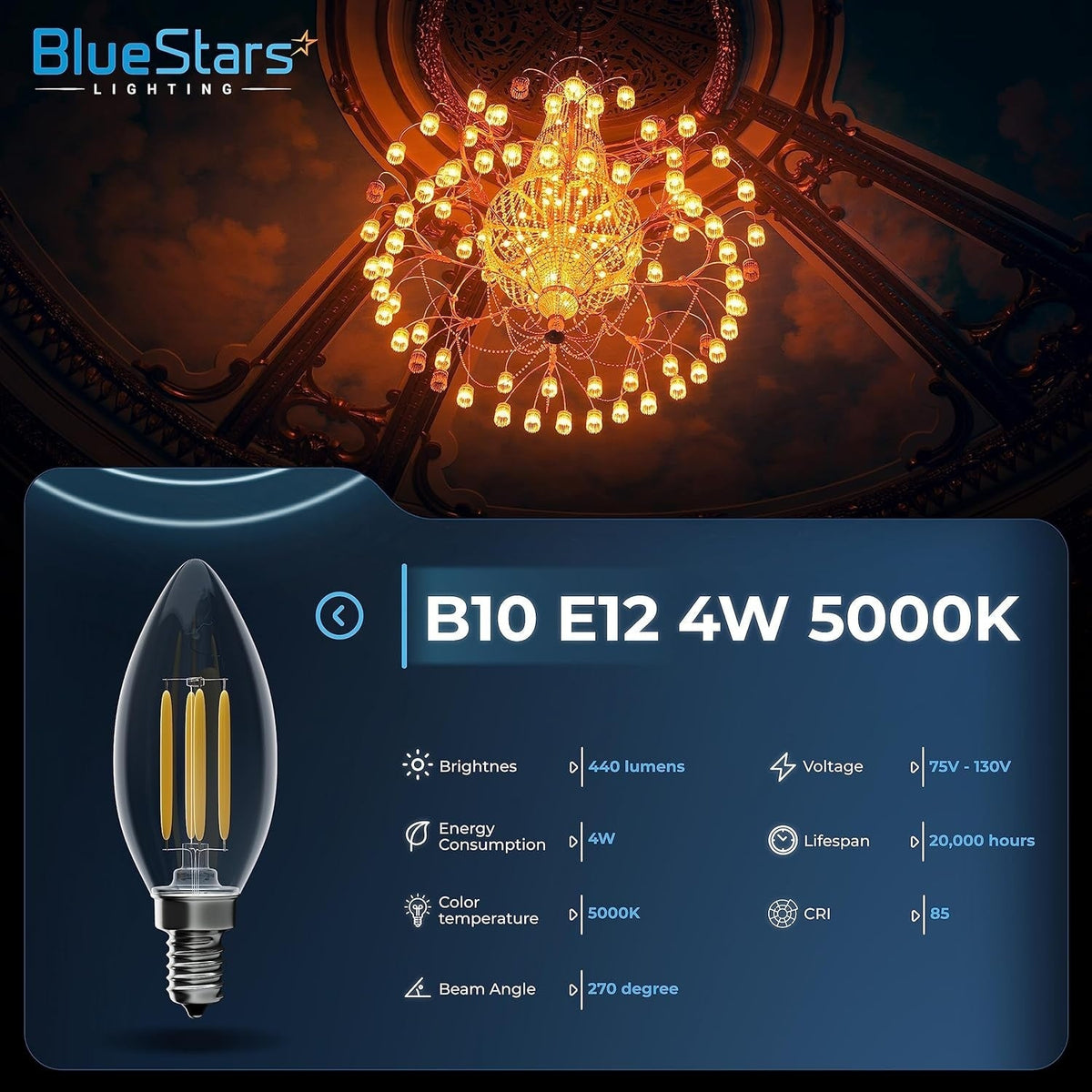 Dimable 4W B10 E12 LED Bulbs - 12 Pack