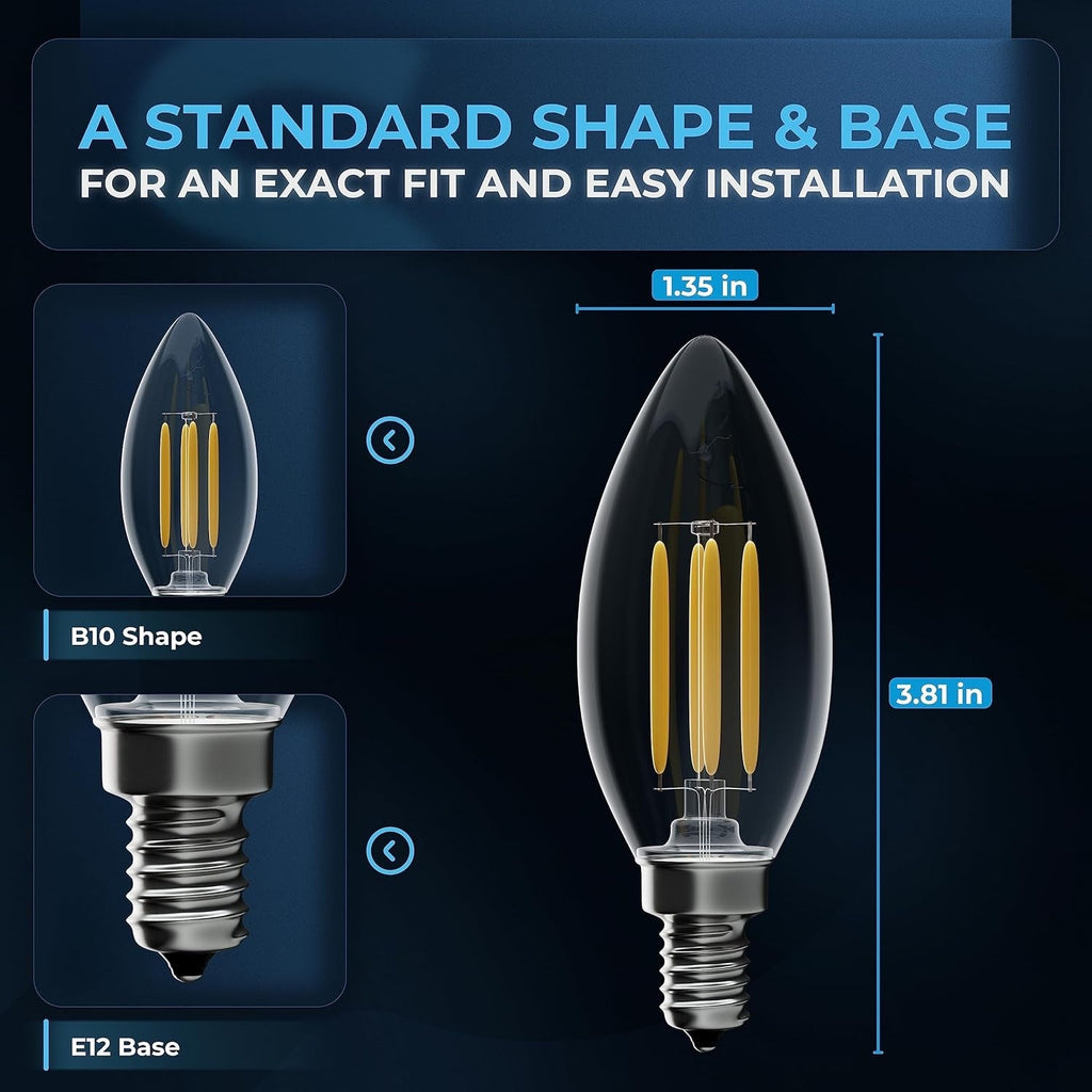 Dimable 4W B10 E12 LED Bulbs - 12 Pack