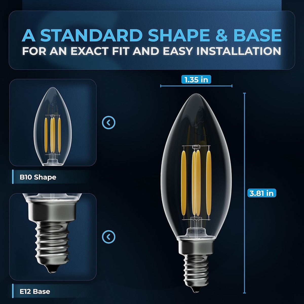 Dimable 4W B10 E12 LED Bulbs - 12 Pack