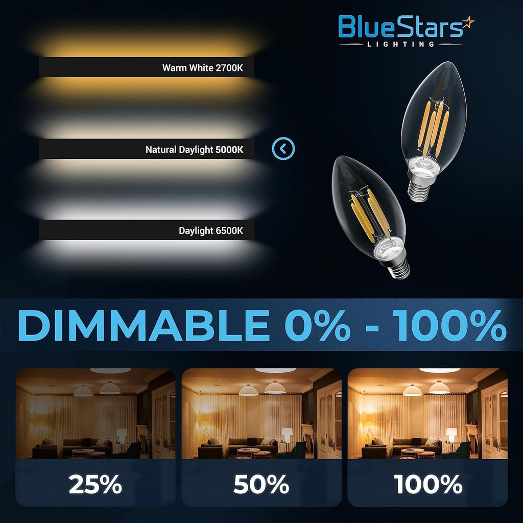 Dimable 4W B10 E12 LED Bulbs - 12 Pack