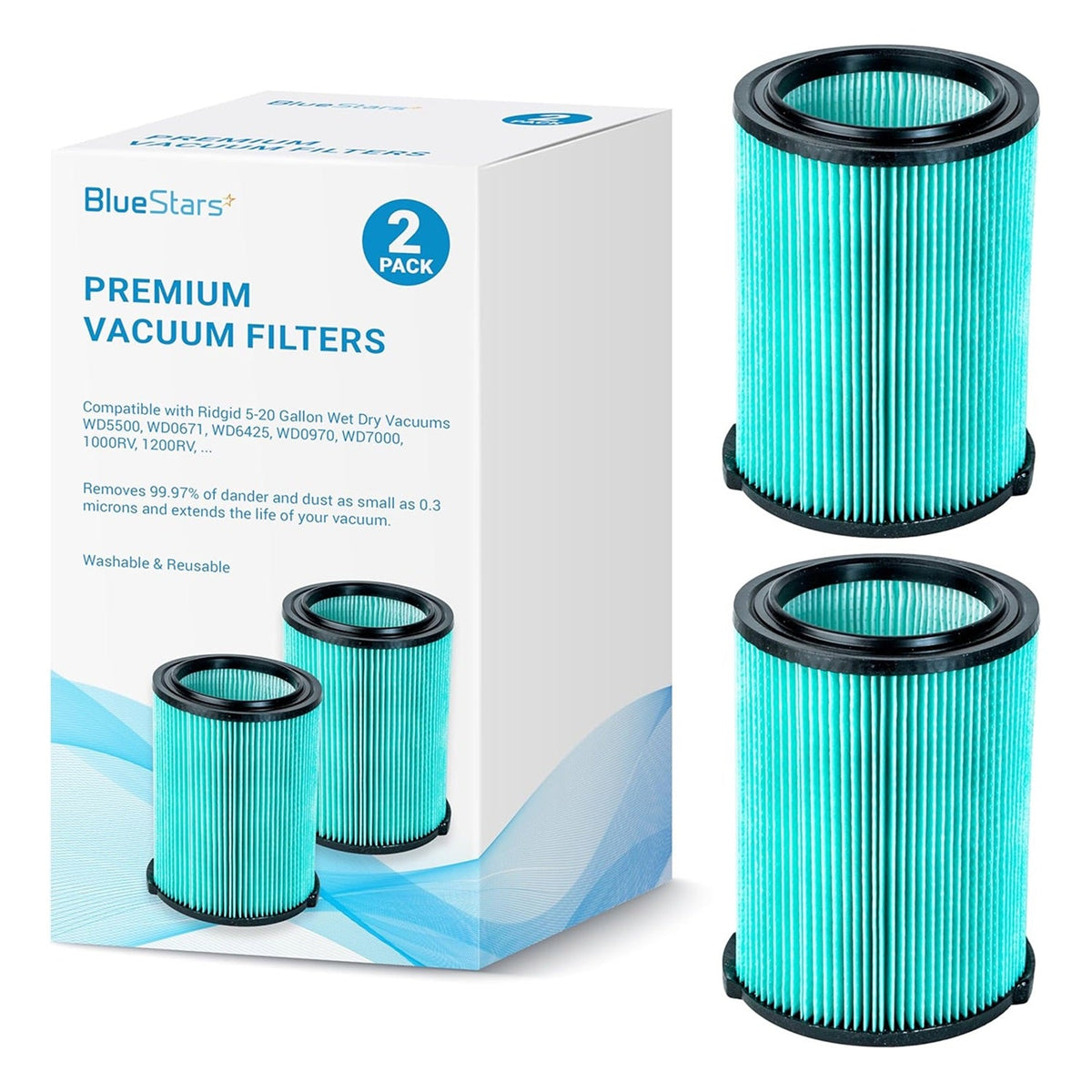 VF6000 5-Layer HEPA Filter - Fits Ridgid WD5500 WD0671 WD6425 WD7000 - 2 Pack