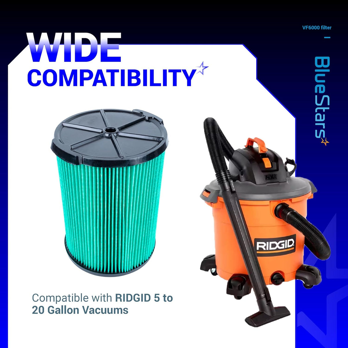VF6000 5-Layer HEPA Filter - Fits Ridgid WD5500 WD0671 WD6425 WD7000 - 2 Pack