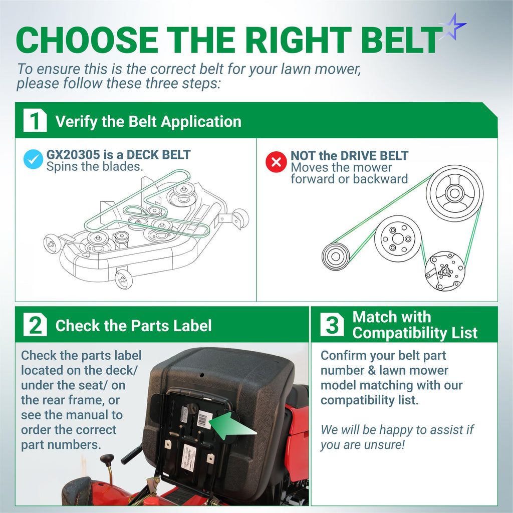 GX20305, GY20571 Deck Belt, 48" John Deere L130 L120, 139"