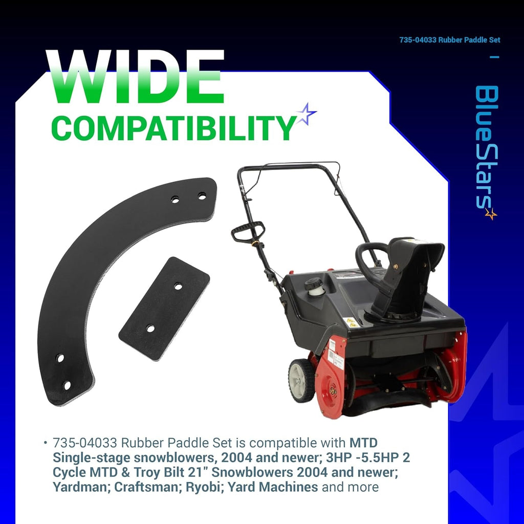 753-04472 735-04033 Rubber Paddle Set - MTD Troy-Bilt Craftsman Ryobi 21" Single-Stage Snow Blower (2004 & Newer)