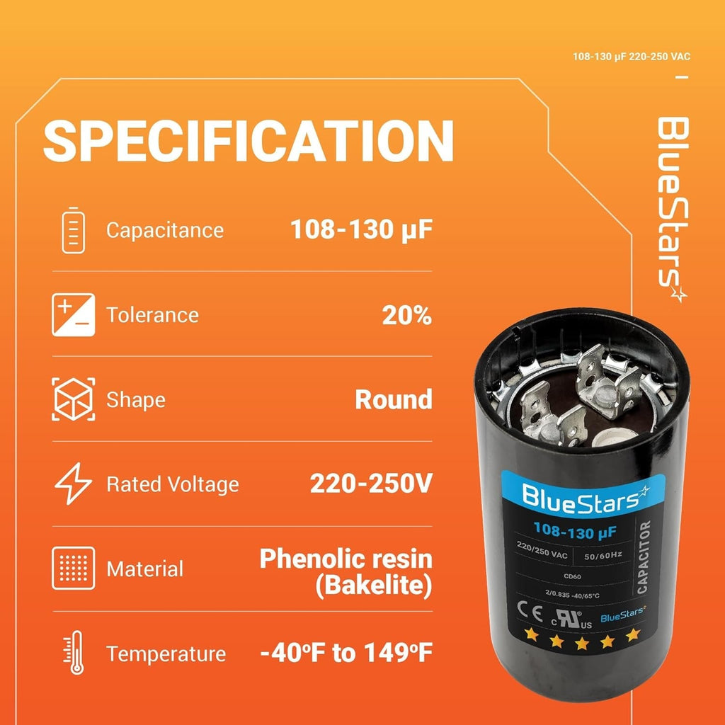108-130 uF 220-250VAC ±20% CD60 Round Start Capacitor for Single-Phase Motors